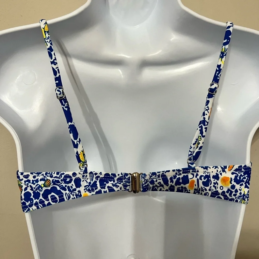 Blue Floral Frill Trim Underwire Bikini Set